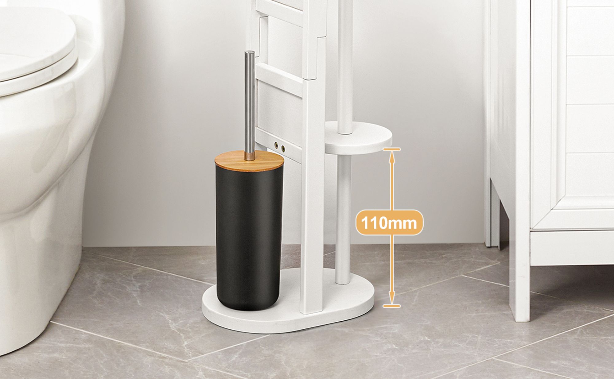 Yorbay Stand WC-Garnitur aus Bambus , mit Toilettenpapierhalter und WC-Bürstenhalter/Smartphone Ablage/Toilettenbürste/Klorollenhalter Weiß