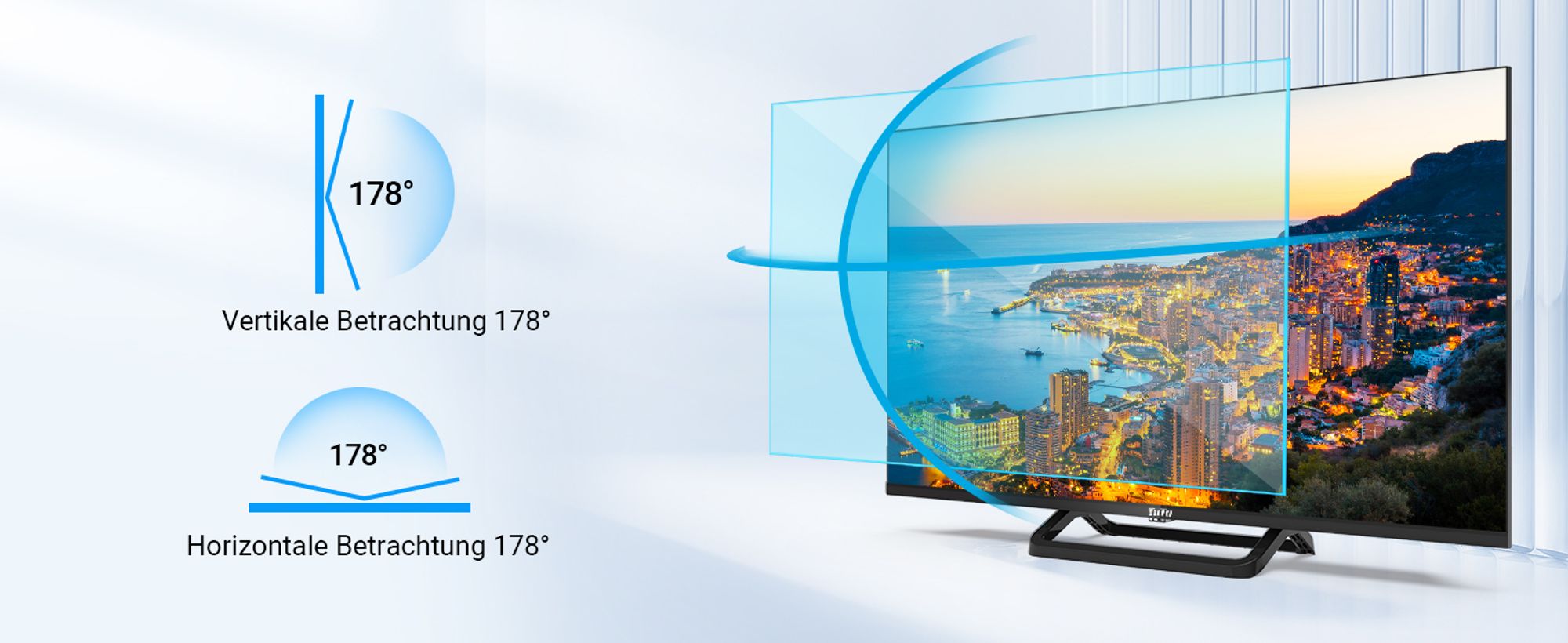 TuTu Standard TV - LED HD - 32 Zoll/82 cm - Randlos Design - Mittelfuß - Tripple Tuner DVB-T/T2/S/S2/C - HDMI x3, USB x2, CI+ - Montiert in Eindhoven - TUB32HN1NC