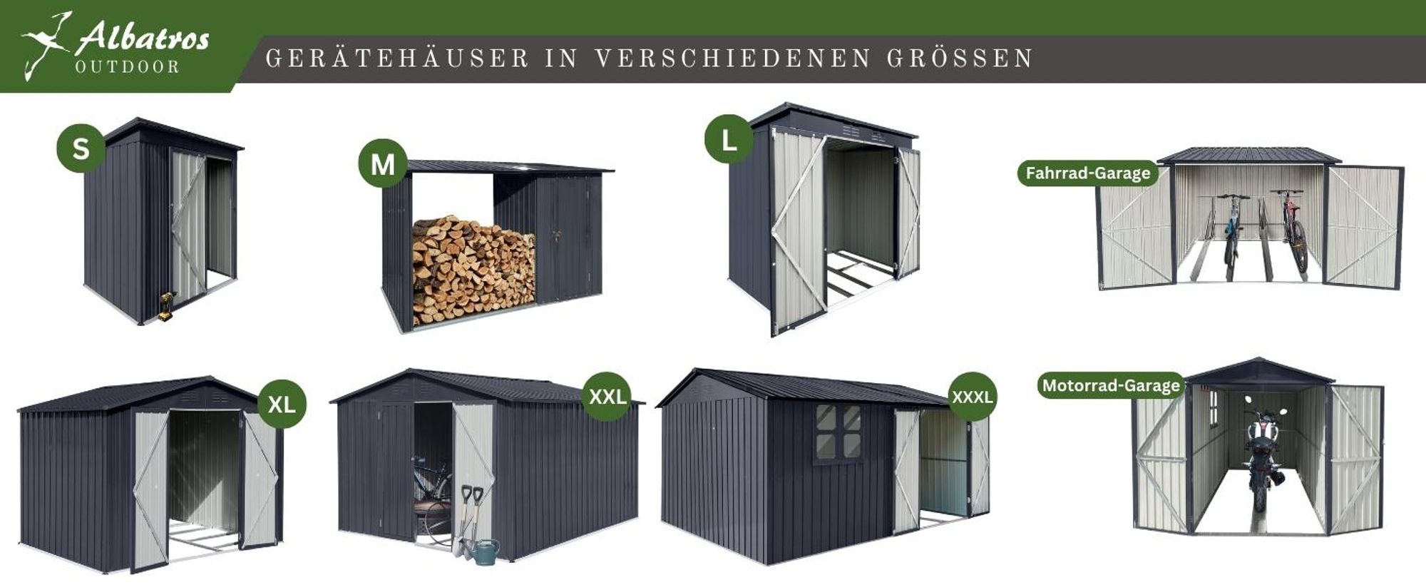 Albatros Profi Gerätehaus L – verzinktes Metall in Anthrazit (RAL 7016) | 176x112x173cm, 4,1m³ | Inkl. Schloss & Werkzeughaken | wetterfest