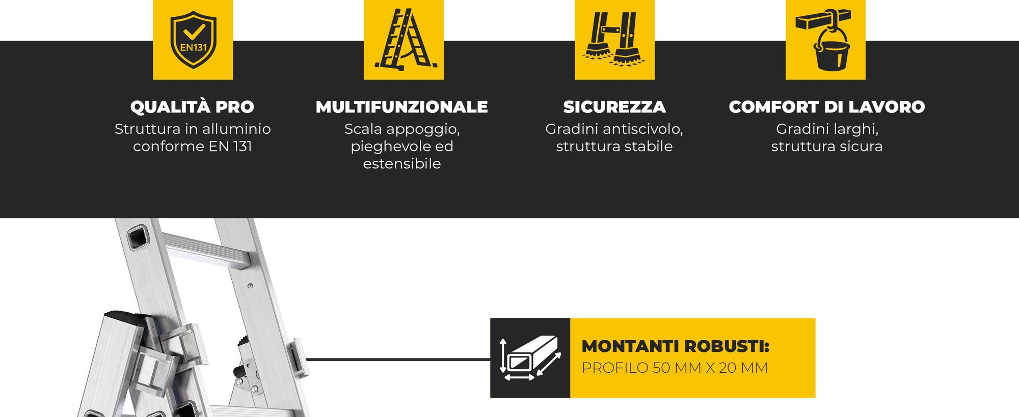 Drabest | Scala Alluminio - 3 Éléments - 3x8 - 150 kg - Antiscivolo - Idéale pour Travaux Domestiques
