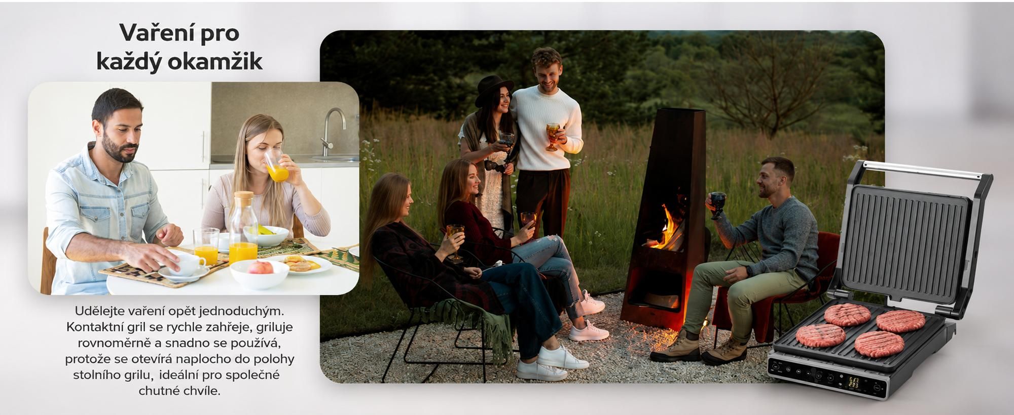 Kontaktní gril Olvy, 1800W, elektrický sendvičovač, 7 programů, panini maker, gril toaster vnitřní gril, desky bez PFAS, stolní gril