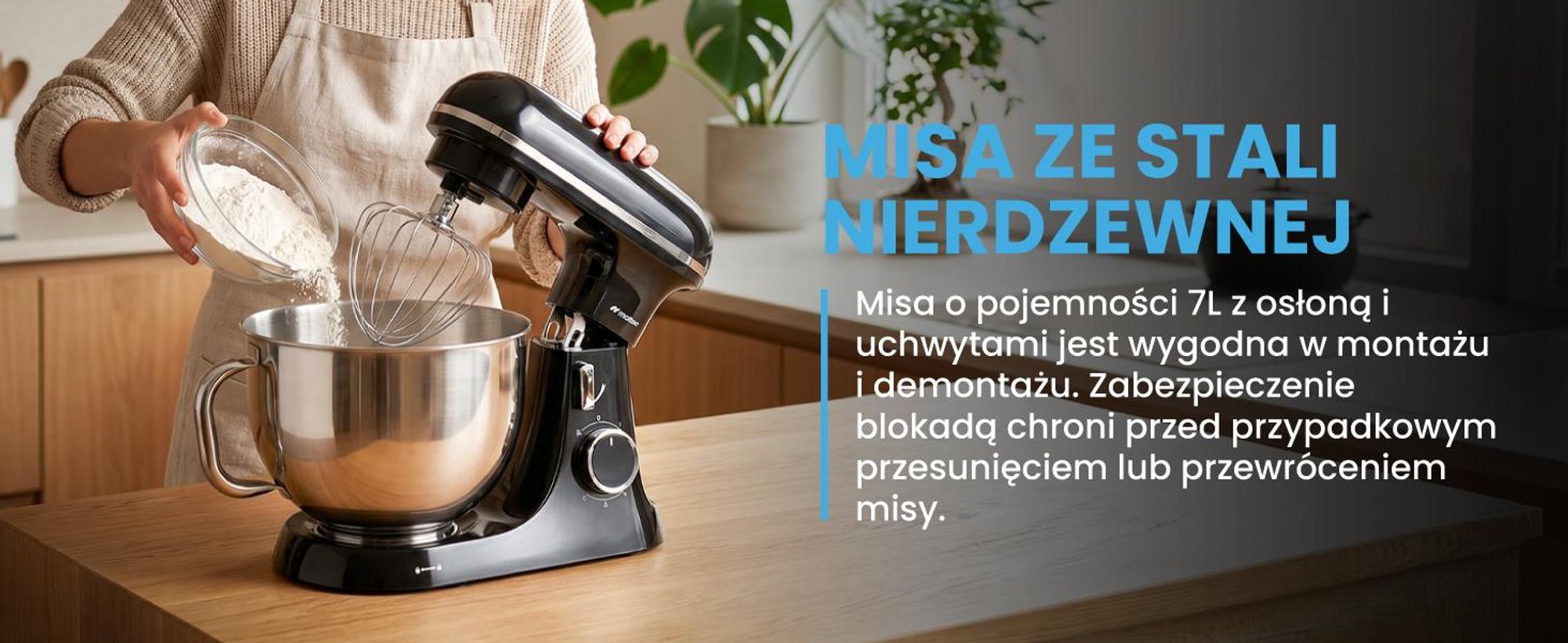 Wielofunkcyjny robot kuchenny do wyrabiania ciasta, miksowania oraz mielenia mięsa w kolorze czarnym