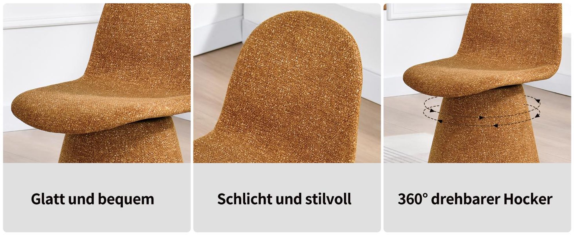 Duhome Esszimmerstuhl aus Bouclé Stoff Polsterstuhl Gepolsterter Sessel mit Rückenlehne Drehstuhl für Esszimmer Wohnzimmer Schlafzimmer, Gelb