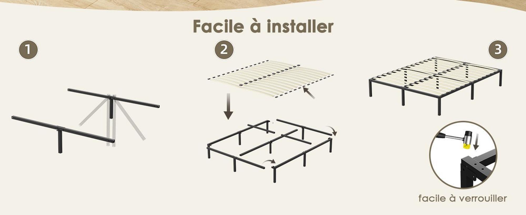 TEENO Sommier 90x190, Sommiers à Lattes avec 6 Pieds pour Adulte, 13 Lattes, 26 cm de Hauteur, Cadre de Lit 90x190 avec Sommier, Lit 1 Personne