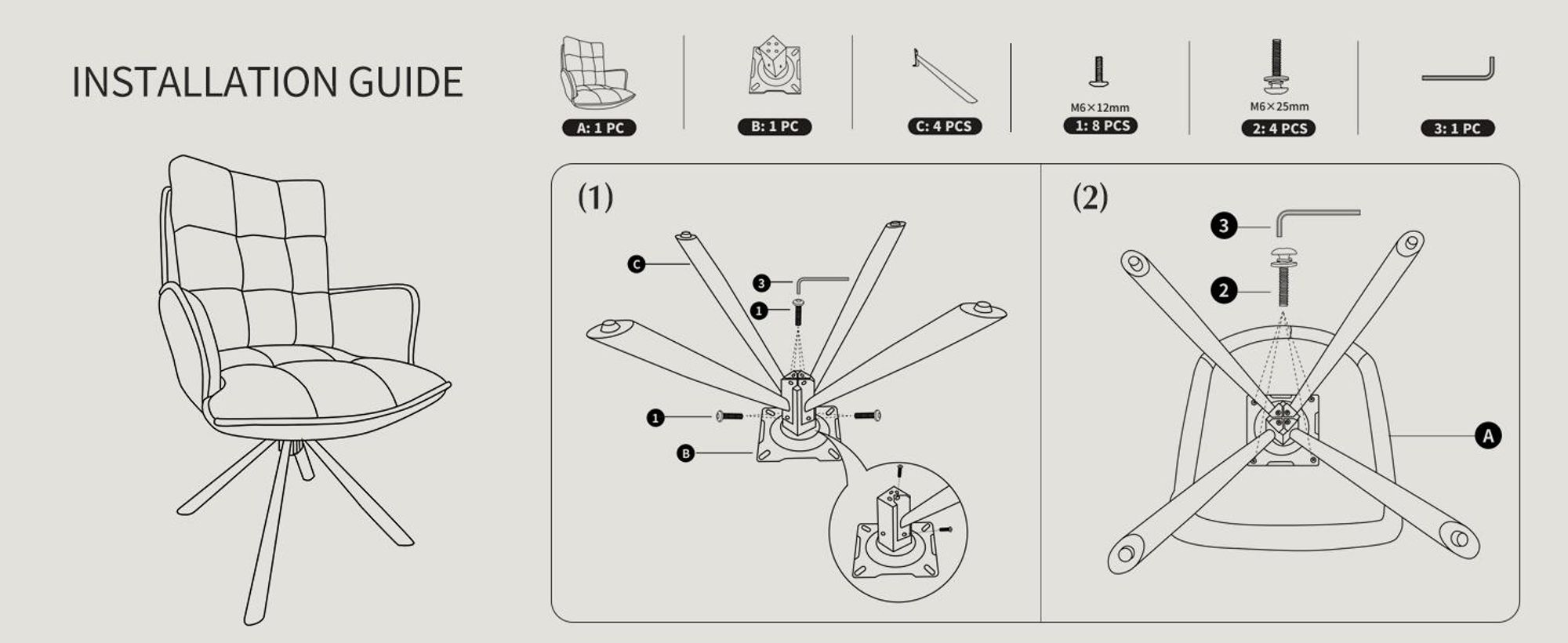 Duhome eetkamerstoel, 360° draaibaar, loungestoel, fluweel, ergonomische fauteuil met verstelbare functie, geschikt voor kantoor, keuken, woonkamer, slaapkamer, oranje