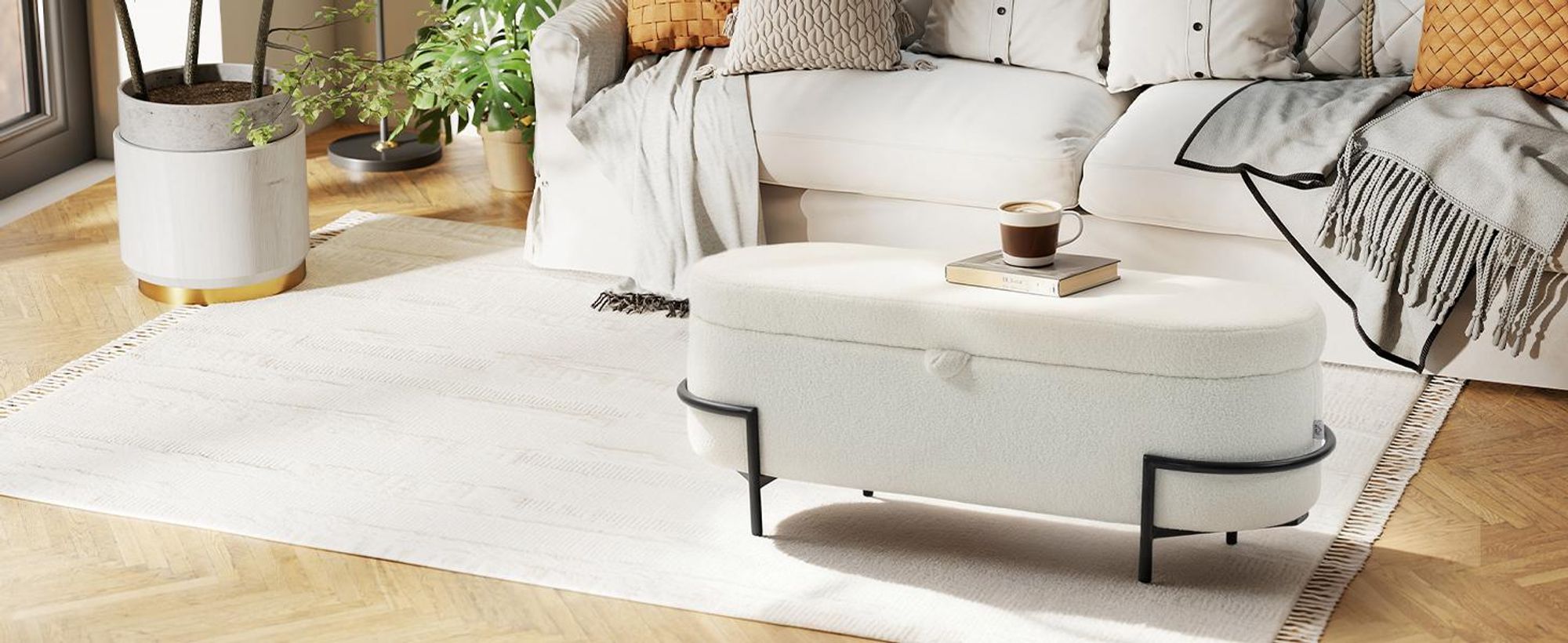 HOMCOM Sitzbank mit Stauraum Sitztruhe mit hochklappbarem Deckel, Fleece-Optik