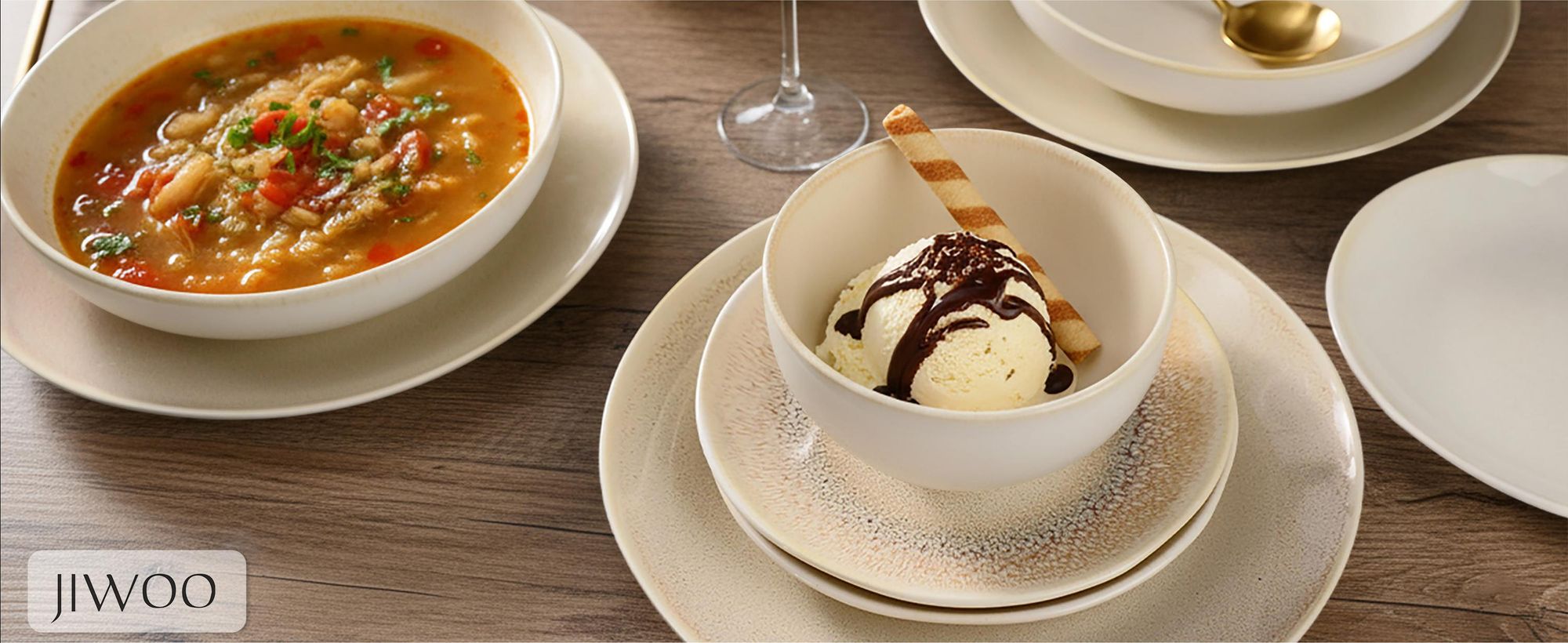 Tafelservice, 16tlg Kombiservice, Geschirrset mit Suppenteller Dessertteller Müslischale für 4 Personen Reactive-Glaze, Steingut, Mikrowellenherd