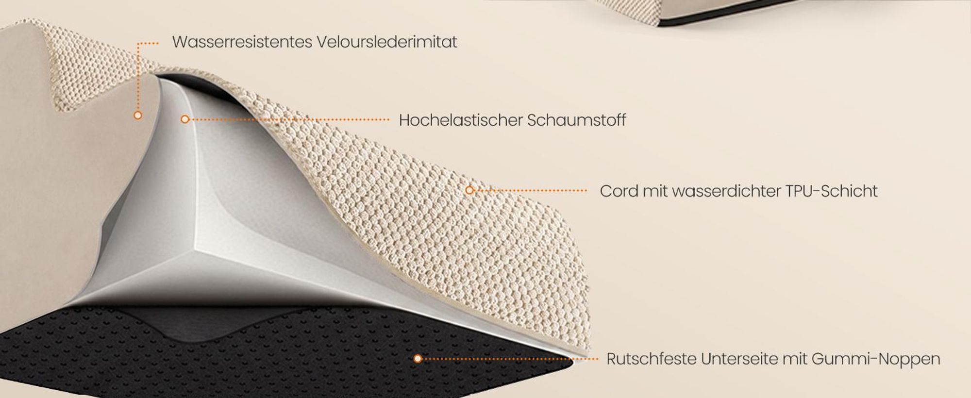 FEANDREA Hundetreppe für Kleine Hunde 3 Stufen Schaumstoff Hunderampe Rutschfest 57 x 40 x 40 cm Beige