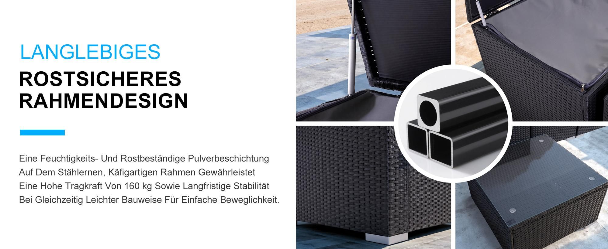HOMAVO Gartenlounge Set 4-Personen, Inklusive Beistelltisch und Auflagenbox, mit Wasserdichte Schutzhülle, Für Garten, Balkon, Terrasse