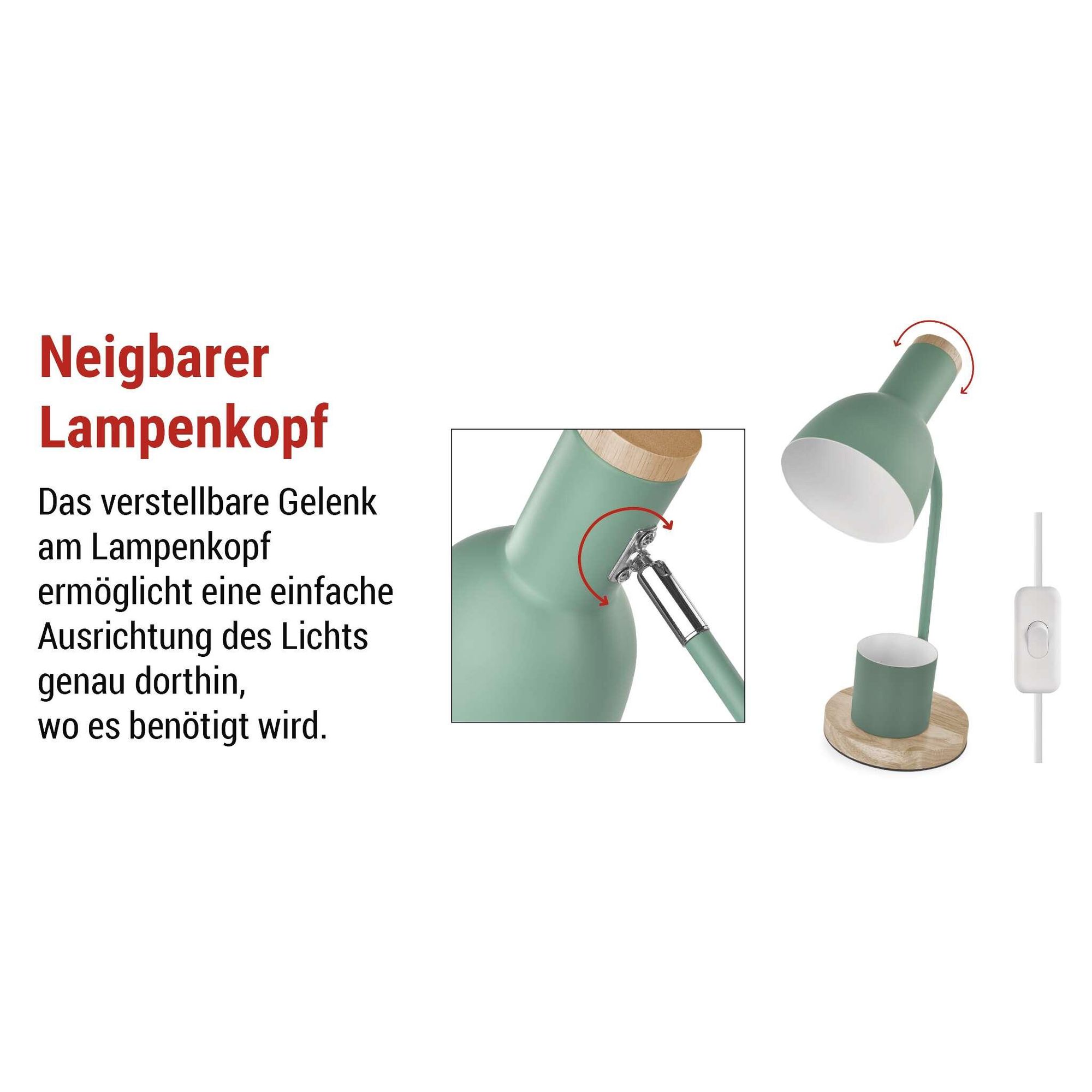 EMOS LED Tischlampe POPPY mit Stift-Halter, E27 Gewinde, Netzkabel 1,5m mit Schalter und Eurostecker, ohne Lichtquelle, E27 max. 25W, Grün, Z7640GR
