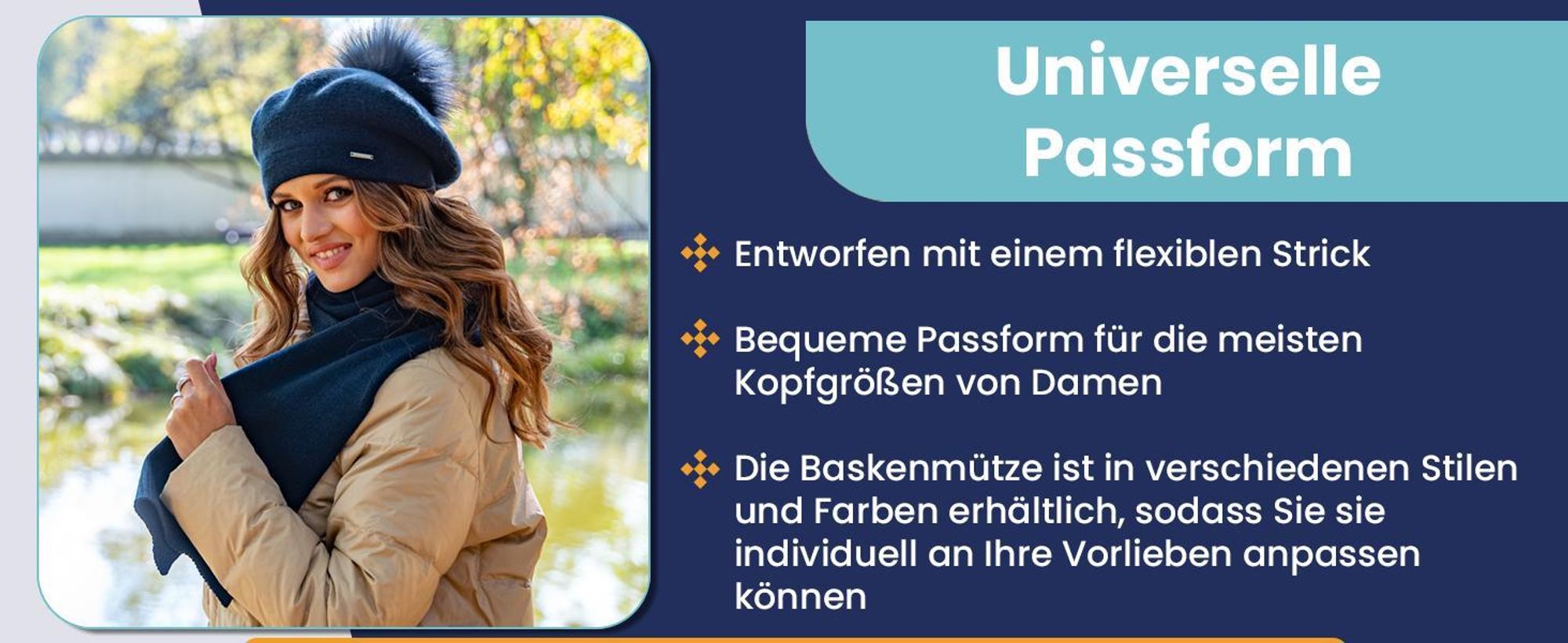 Vivisence Baskenmütze Damen mit bommel Universalgröße - Mütze Damen Elegant Frauen Strickmütze herbst warm Kopfbedeckung klassisch Wintermütze - Beige