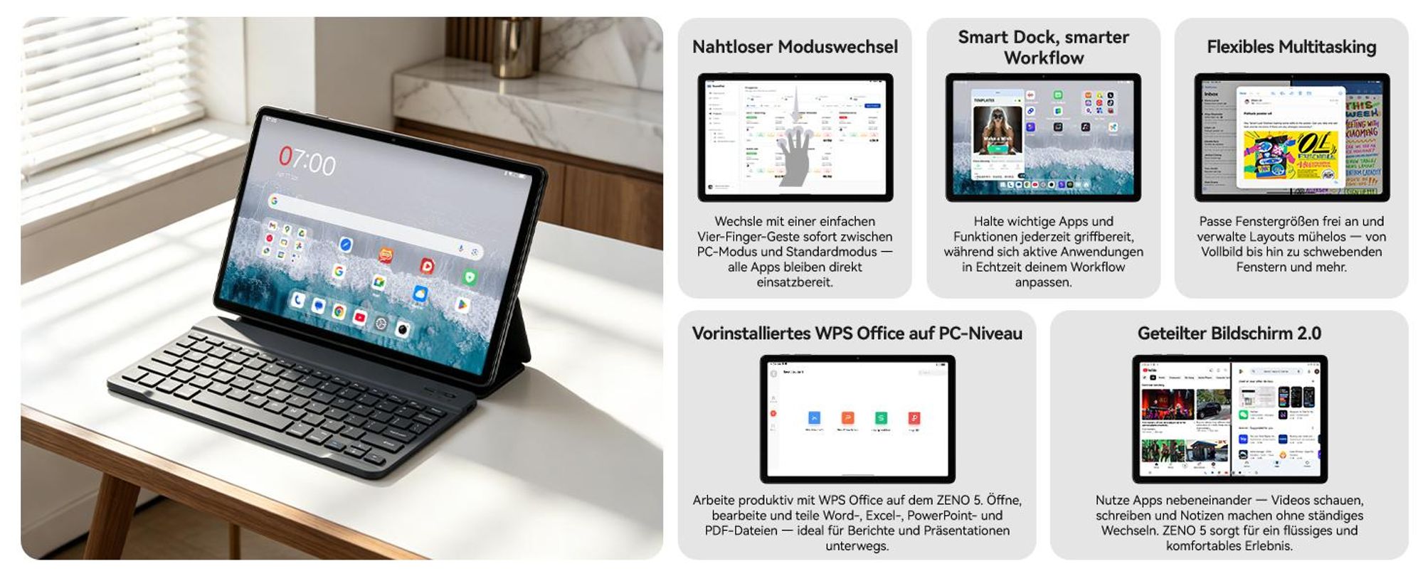 Blackview ZENO 5 Tablet 11", 4G SIM, 90Hz IPS-Display, 32(8+24) GB+128GB, 8300mAh Akku, 6.8mm, 573g, Schnellladung, OTG, GPS, inkl. Stylus & Tastatur