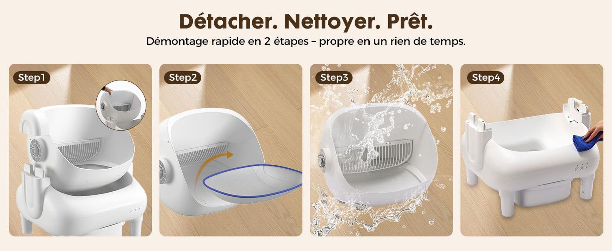 Bac à litière ouvert sur le dessus, bac à litière automatique autonettoyant, bac à litière XXL, grande capacité,via application, pour plusieurs chats