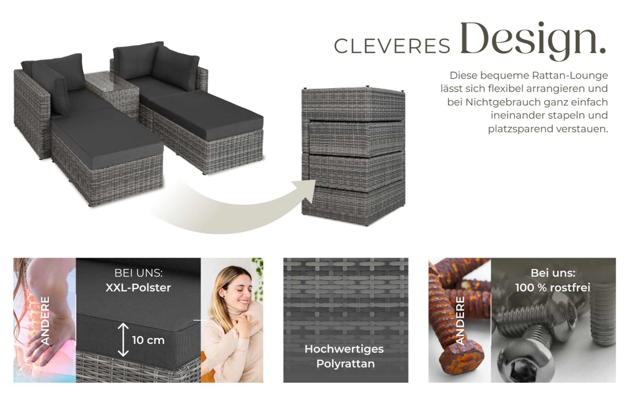 tectake® Aluminium Rattan Lounge San Domino wetterfest und UV-beständig Dicke der Sitzpolster 10 cm