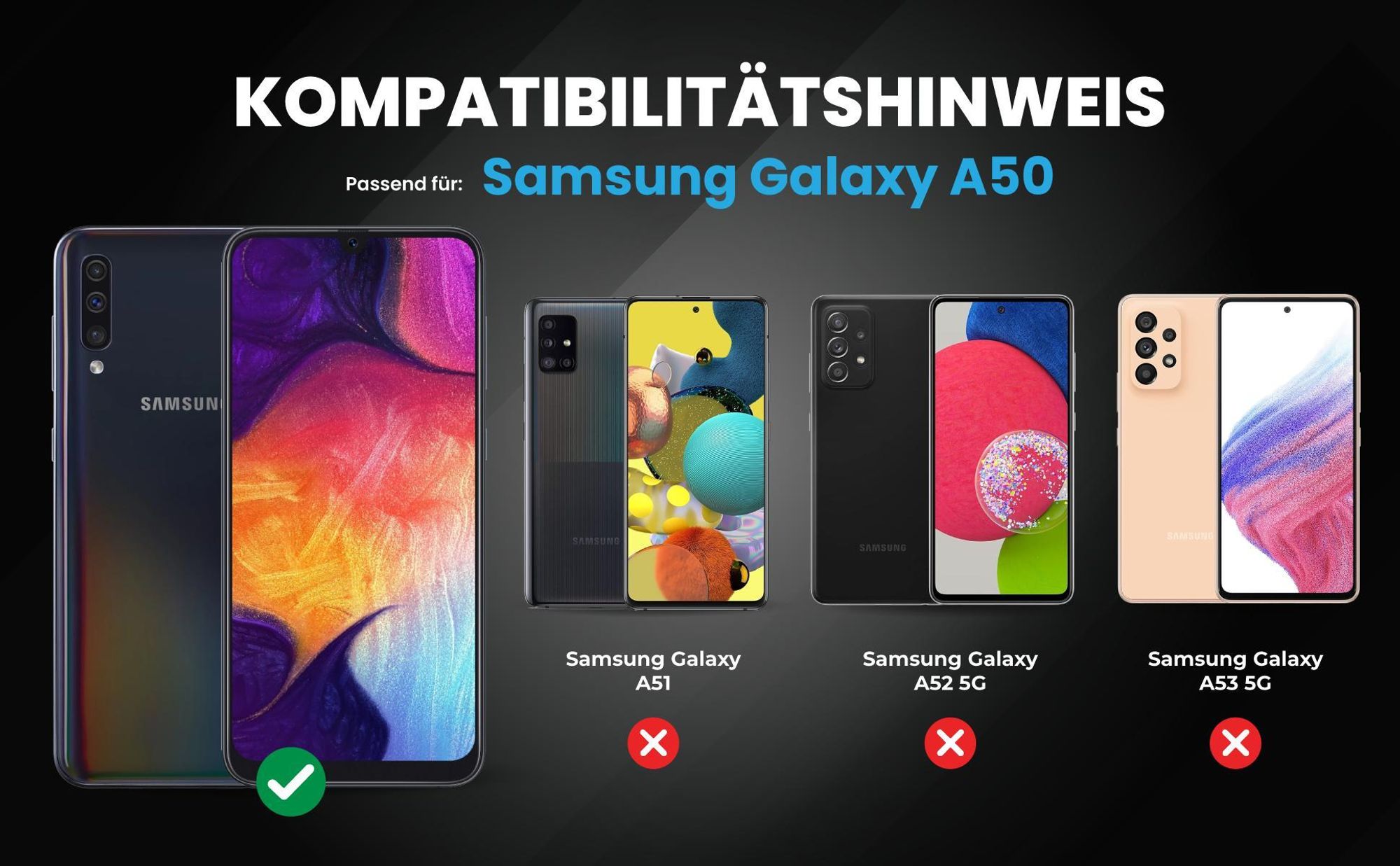 Kompatibilitätshinweise Hülle für Samsung Galaxy A50