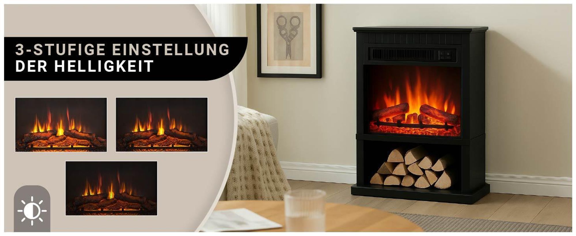 Elektrokamin Standkamin BALDERIA Ember – Heizung bis 2000 W, schwarz