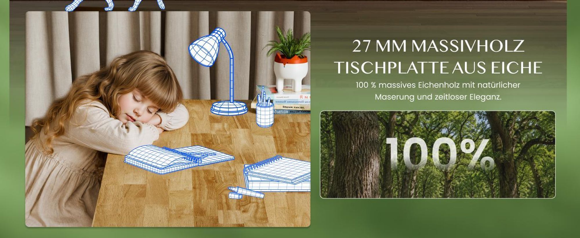 FLEXISPOT ValtreX E200 Höhenverstellbarer Schreibtisch 180x80cm, EICHE MASSIVHOLZ Finger-Joint Tischplatte, 200KG Tragkraft, 2 Motoren, USB-Anschluss