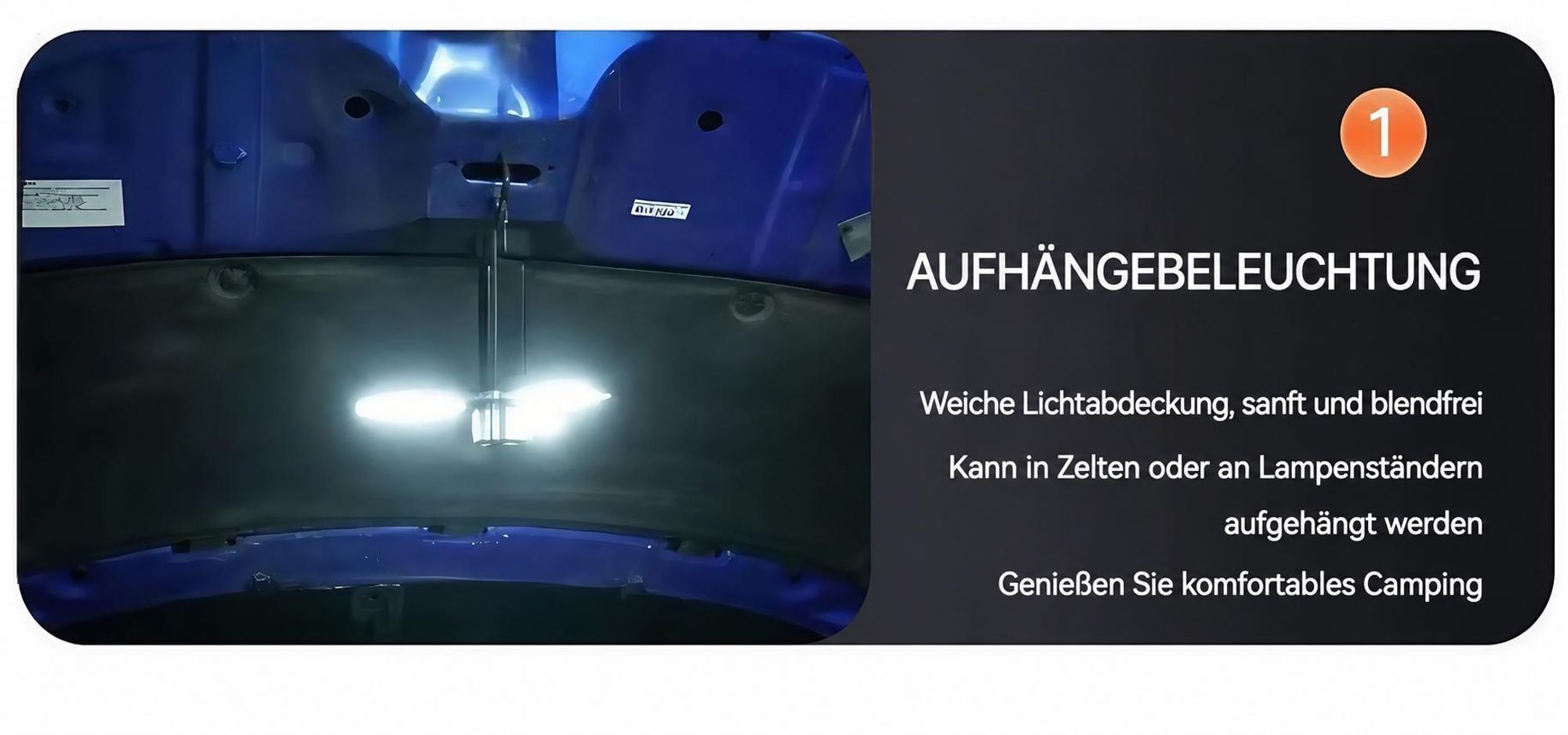 LED-Tragbare-Campingleuchte, 90-Grad-Drehung,3000mAh Campinglampen, wiederaufladbare Taschenlampe, faltbare Zeltleuchte, geeignet für Camping-Notfälle