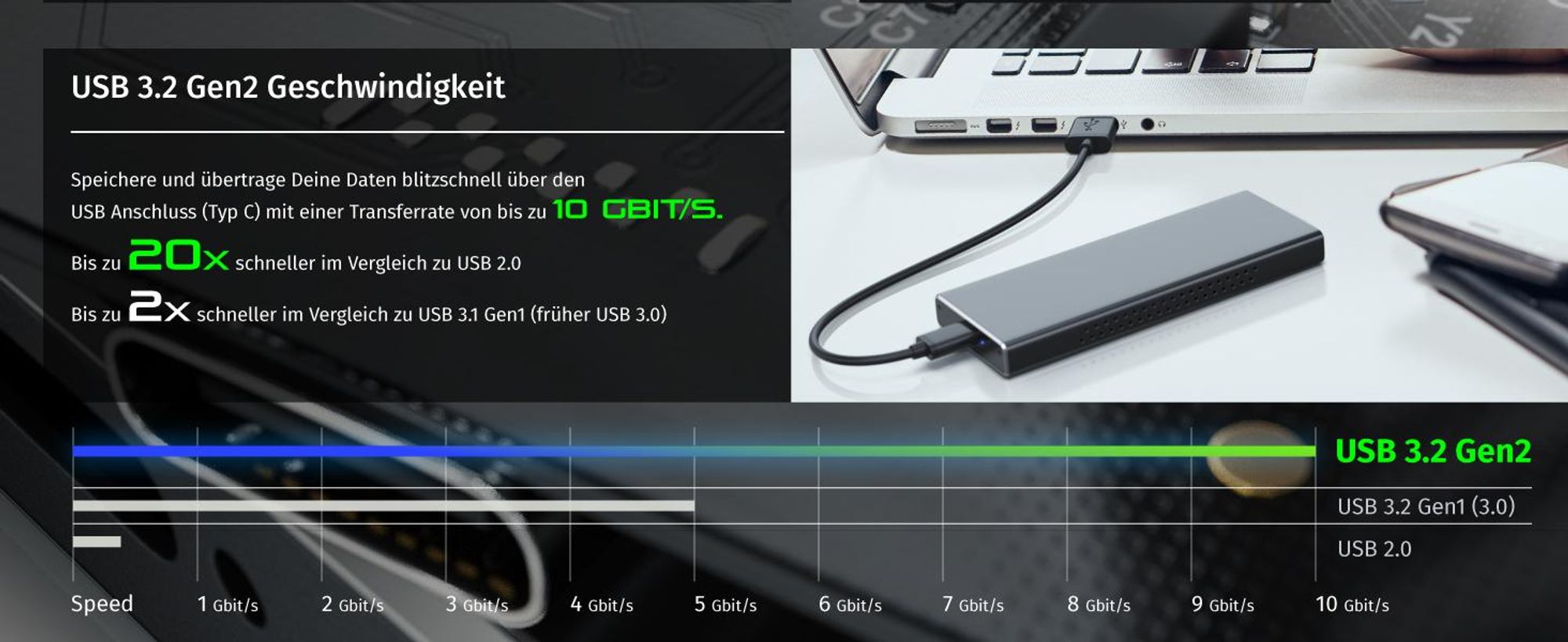 CSL M.2 NVMe Festplattengehäuse USB 3.2 Gen2, Geschwindigkeit bis 10 Gbit/s über USB-C