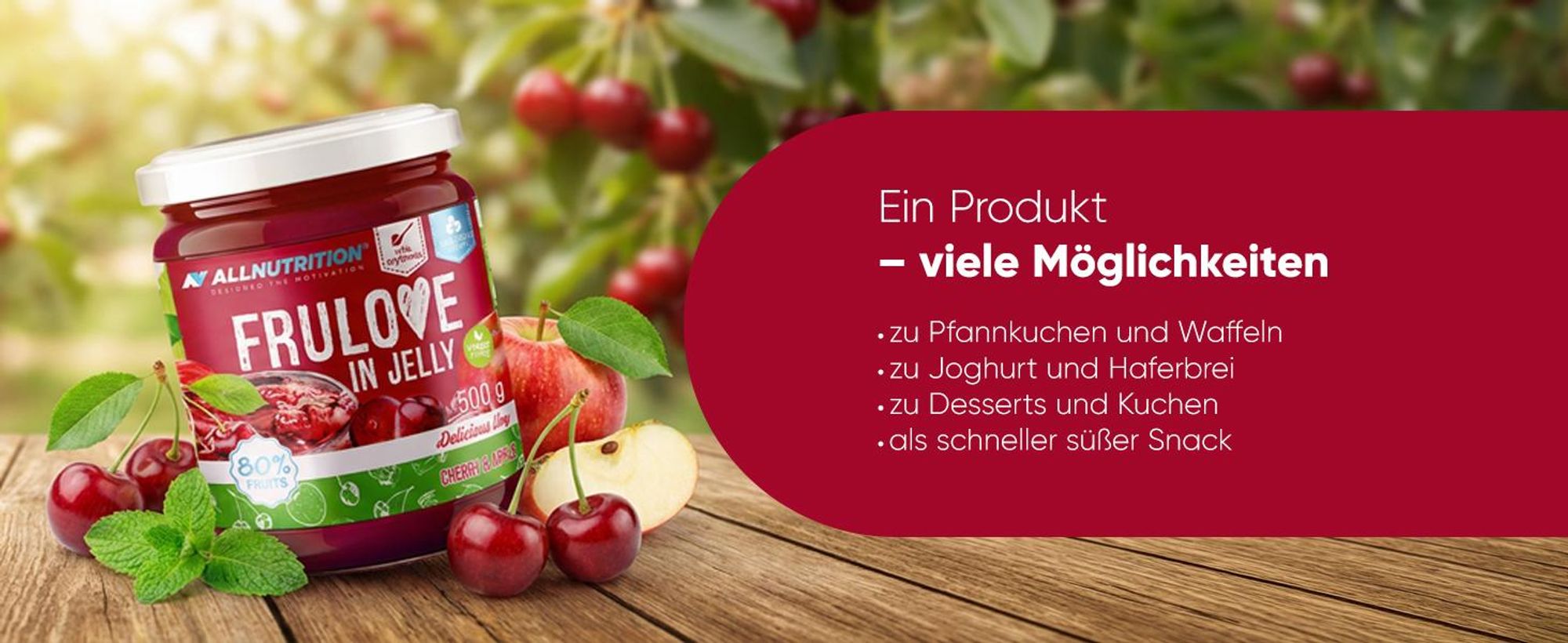 ALLNUTRITION FRULOVE In Jelly Apple & Cherry 500g Apfel-Kirsh-Marmelade – bis zu 80 % Fruchtanteil