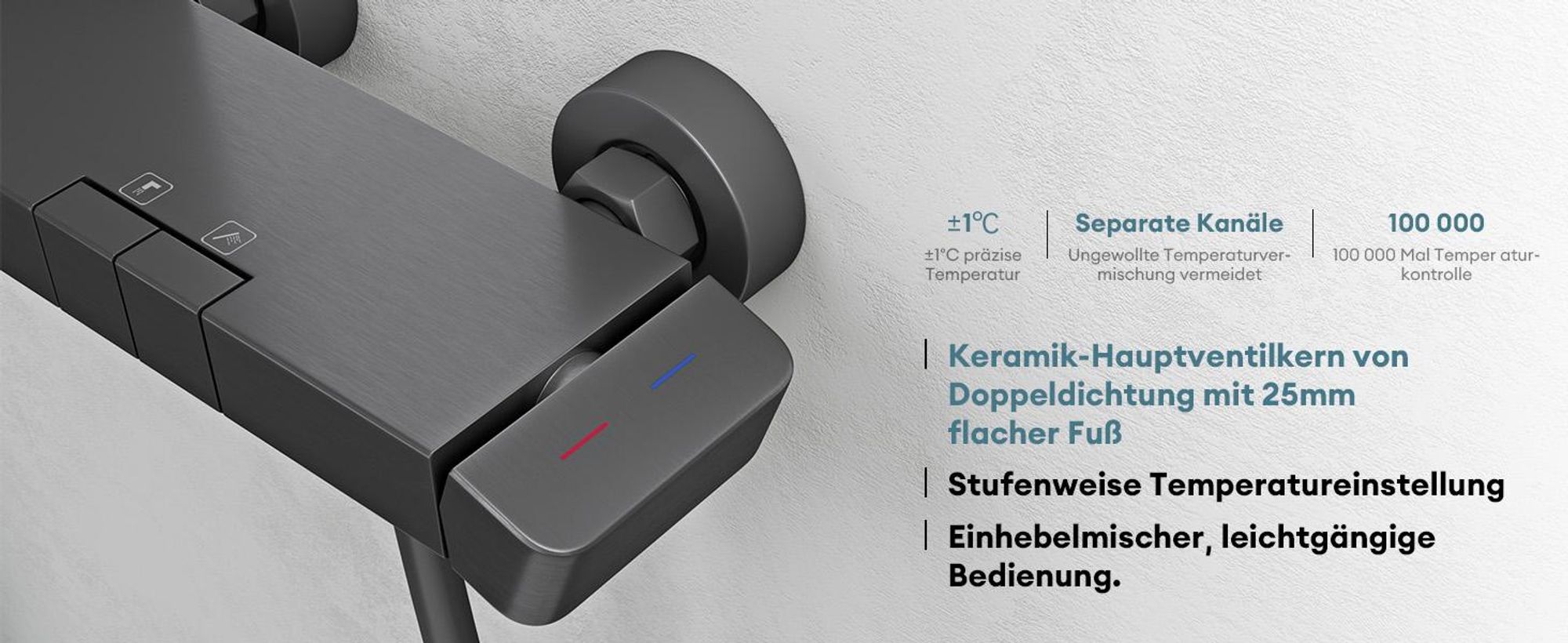 Mai & Mai Duschsystem mit Regendusche Duschkopf 3 Strahlarten höhenverstellbar Duschbrause mit Unterauslauf aus Aluminium Grau  Arvexa-02