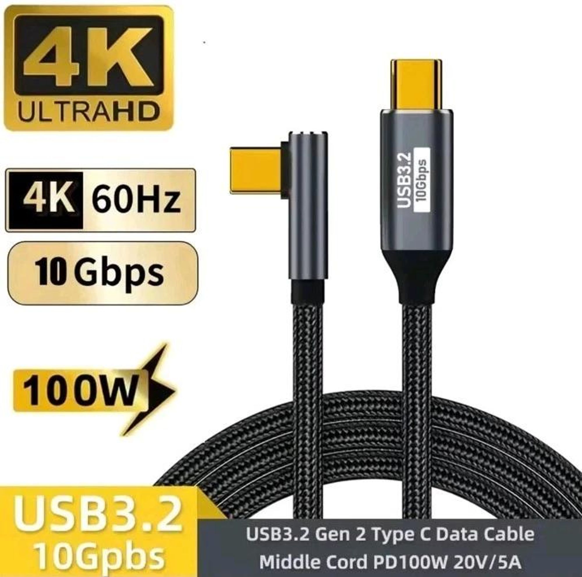 USB C-C 3.2 Ladekabel Kabel PD 100W Schnellladekabel Laptop Datenkabel gewinkelt