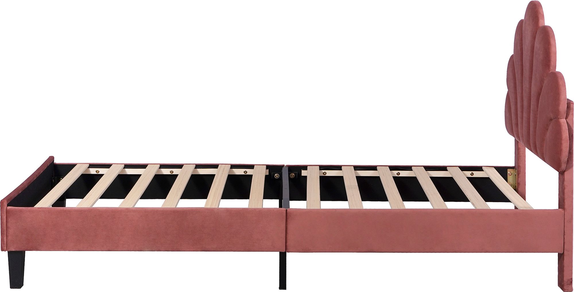 Flieks Polsterbett 90x200cm Samt mit Blumenform-Kopfteil und Lattenrost Einzelbett Kinderbett für Damen Kinder Jugend