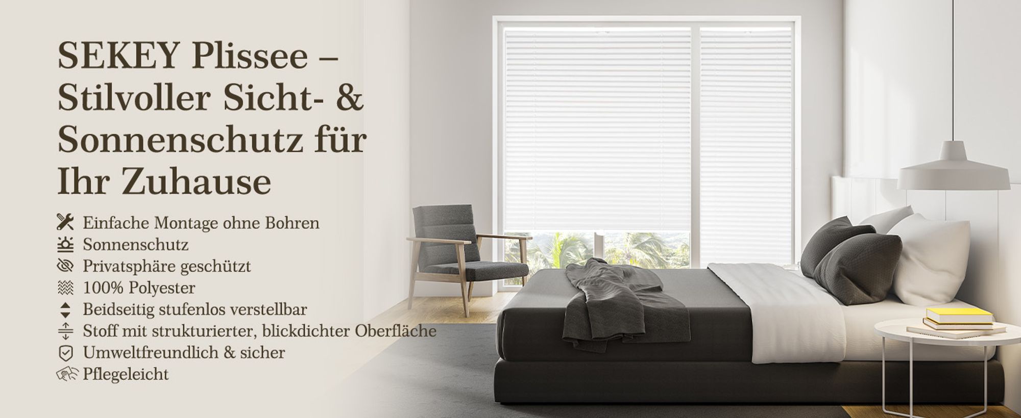 Plissee Klemmfix ohne Bohren 40x130cm Beige Sonnenschutzrollo Verspannt Blickdicht Lichtschutz Faltrollo Jalousie Rollos für Fenster und Tür