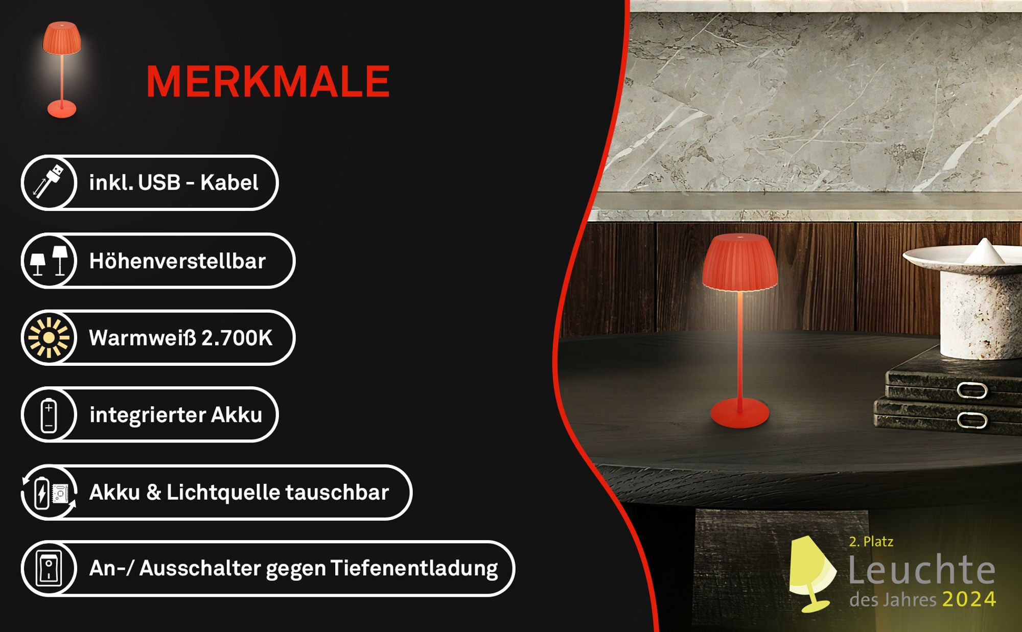 LED Tischlampe Akku LED Tischleuchte Dimmbar Kabellos Touch Aussen/Innen