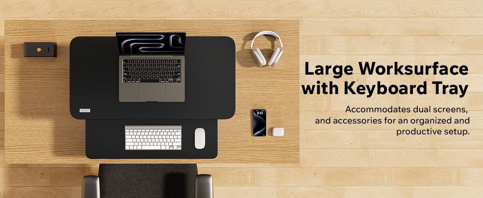 SENSE7 Desktop – konvertor, čierny, ergonomický stolný nadstavec, výškovo nastaviteľná pracovná stanica na sedenie a státie, 81 x 40 cm, kancelársky stojací pult, držiak na monitor, PC
