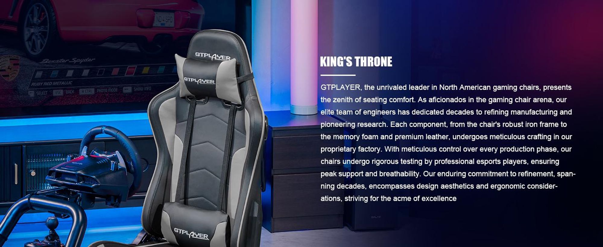 GTPLAYER Simulator Cockpit, SIM-racen cockpit, stuurstandaard voor race-simulators, gamingstoel, stuurstandaard met Bluetooth-luidspreker en pedaalhouder