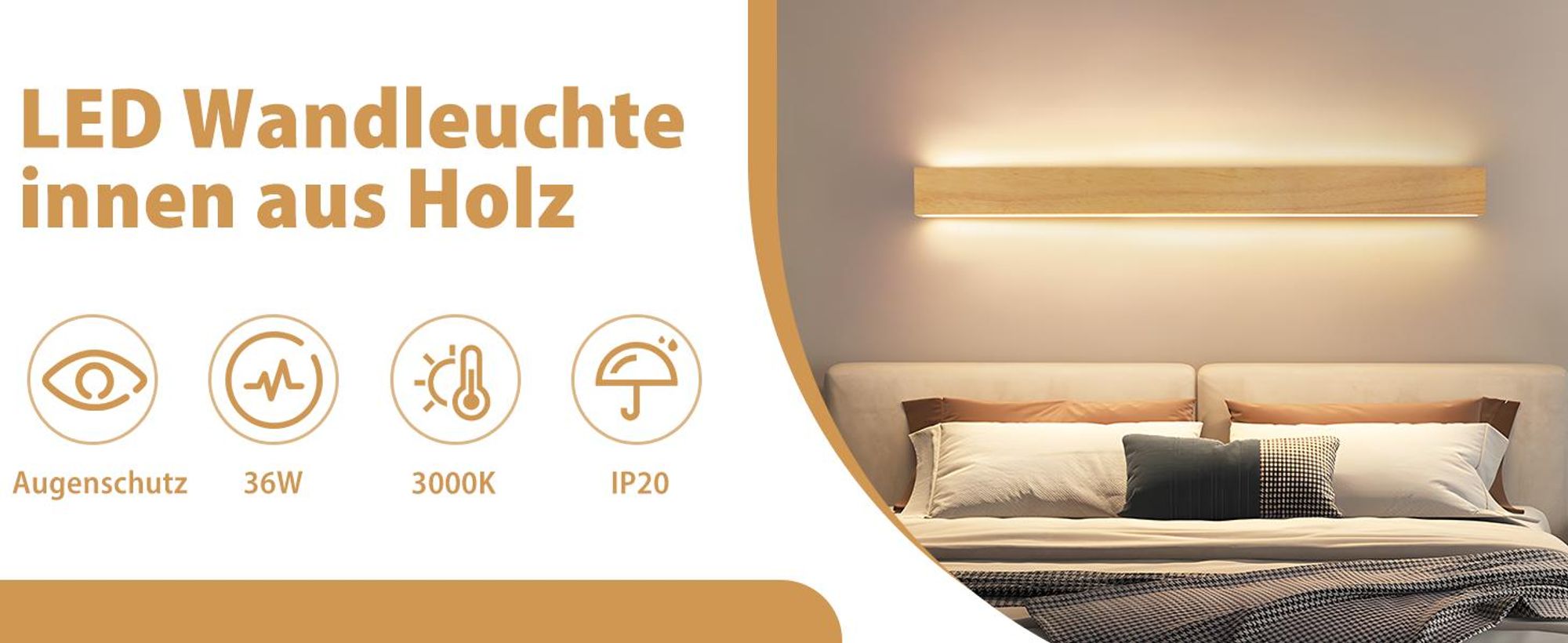 ZMH LED lampa ścienna wewnętrzna drewno 100cm 36W nowoczesna światło góra dół pośrednie oświetlenie 3000K lampa korytarzowa do salonu klatki schodowej