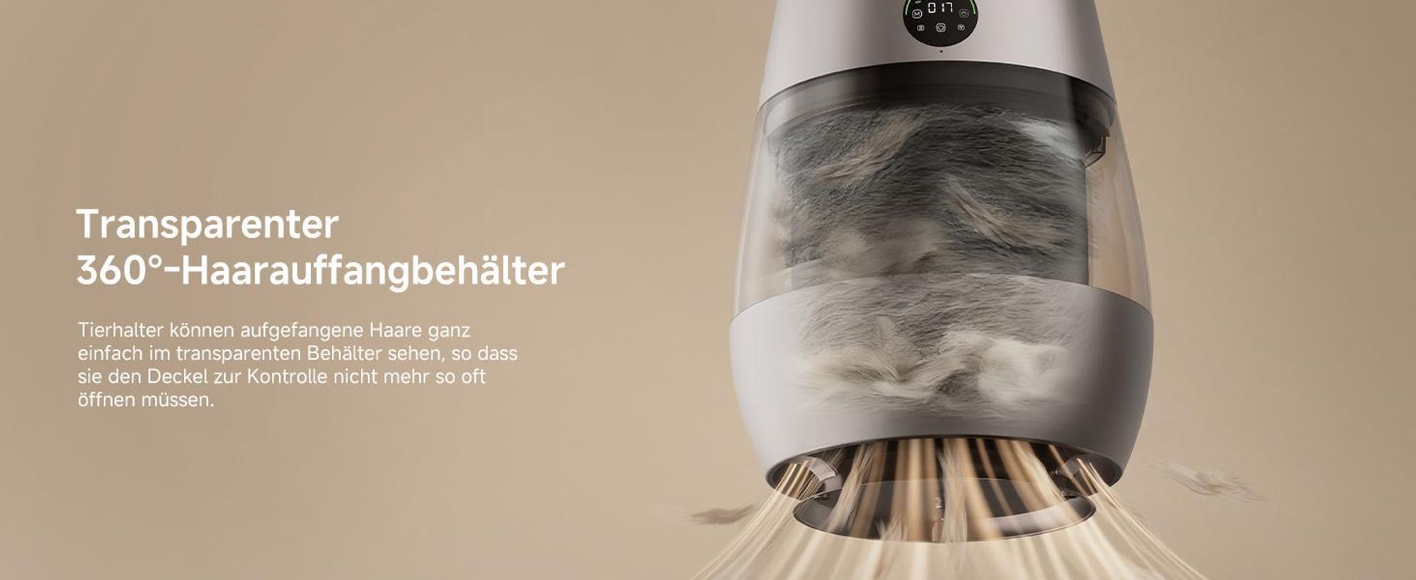 Dreame AP10 Luftreiniger für Haustiere mit 360°Luftumwälzsystem, fünfstufiger Reinigung,transparentem Behälter,gewölbter Oberseite, LED,App-Steuerung