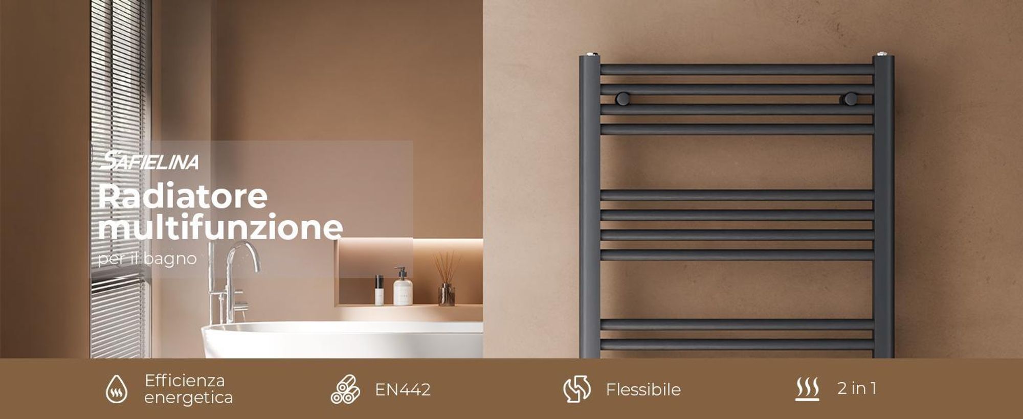 S'AFIELINA 180 x 60cm Radiatore da bagno Asciuga asciugamani Radiatore per asciugamani Attacco centrale Scaldasalviette Dritto antracite con valvola, 860W