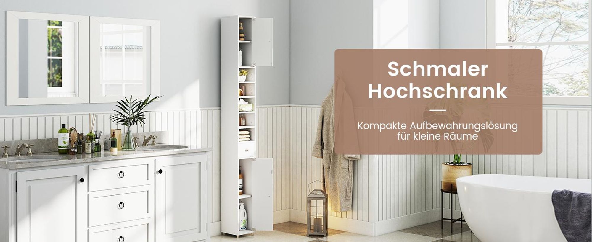 COSTWAY Schlanker Badezimmerschrank, freistehender Hochschrank mit 2 Türen, 1 Schublade und 5 verstellbaren Regalen