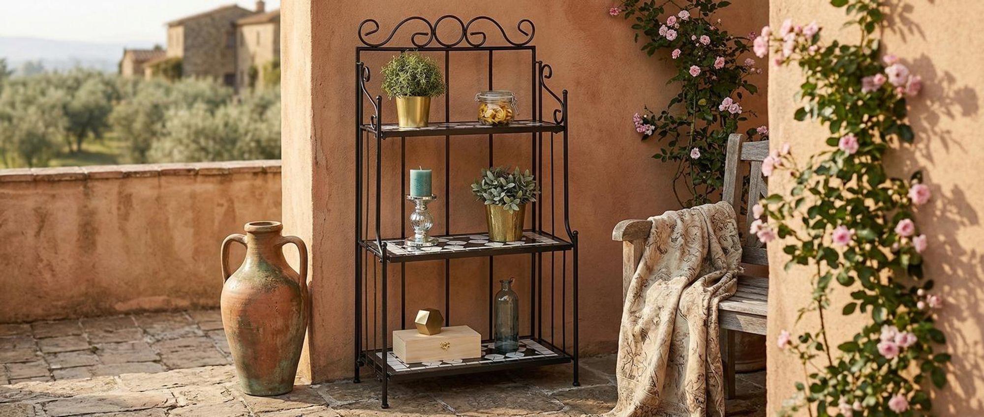 tectake® Metallregal mit 3 Mosaikböden 61 x 29 x 114 cm