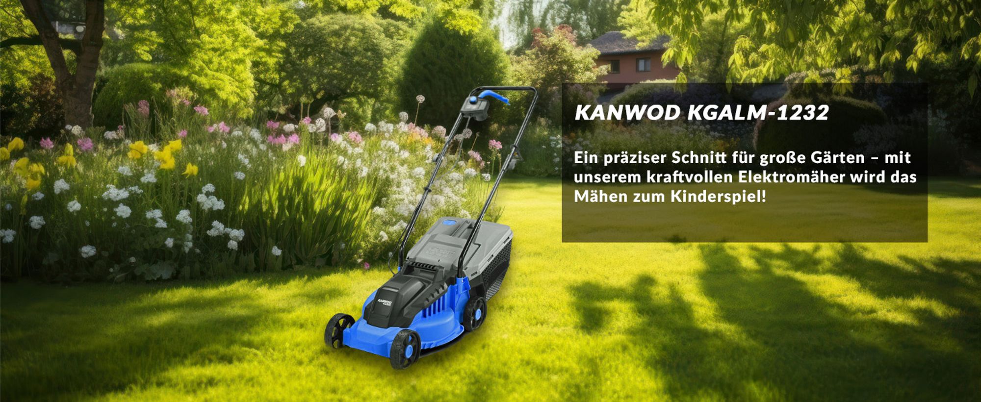 Kanwod elektro Rasenmäher 1200 W mit 32 cm Schnittbreite, 30 L Korb, 3-stufige Schnitthöhenverstellung 30/50/70mm, für Rasenflächen bis 500 m²