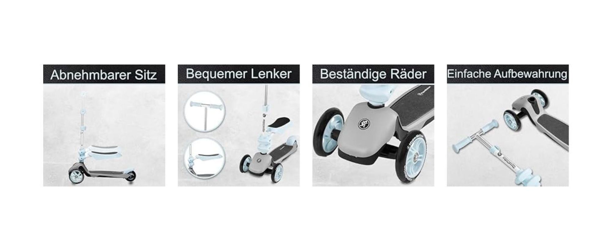 Kinderroller Dreirad Scooter - Tretroller Cityroller 3 in1 für Mädchen und Jungen in Blau