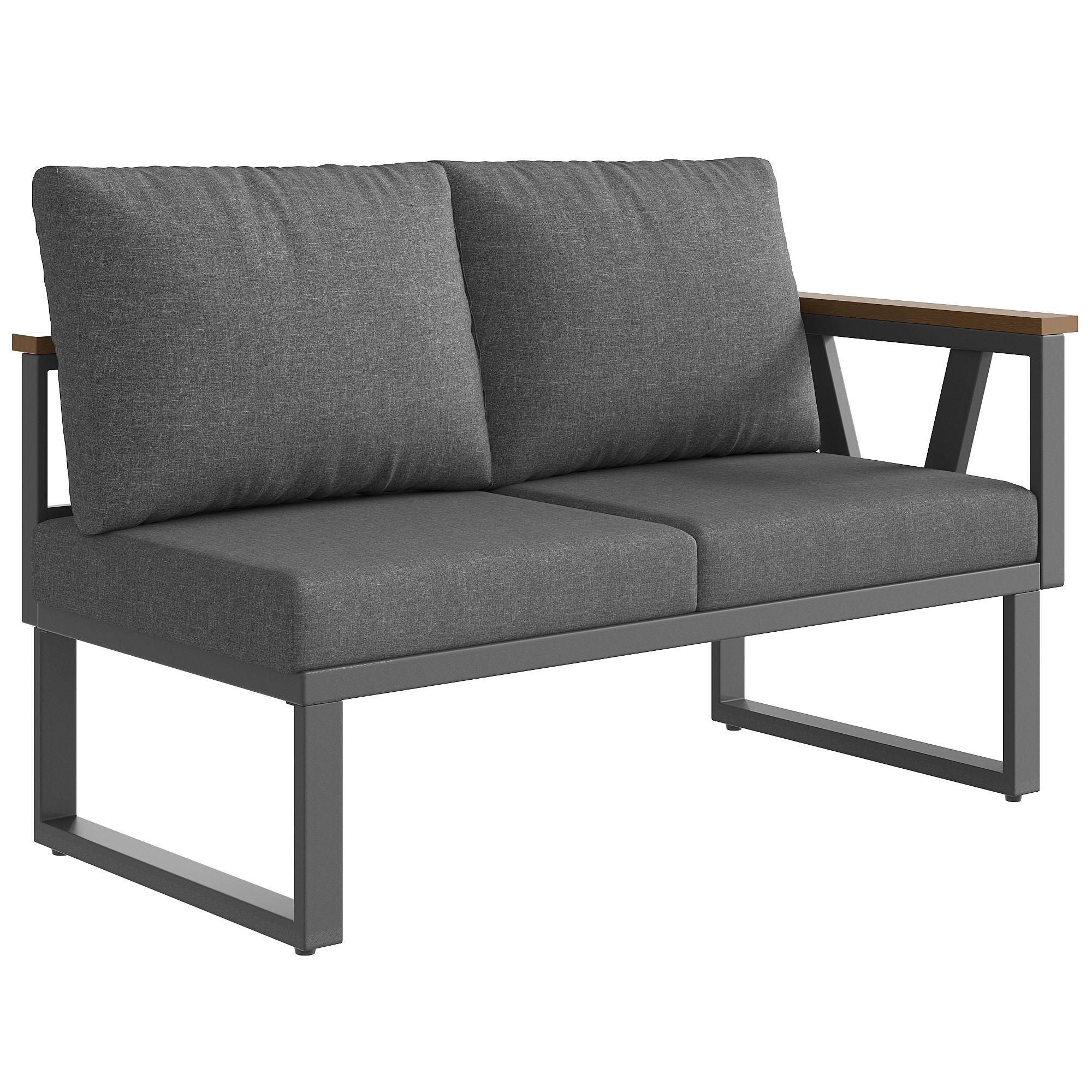 Flieks Gartenlounge-Set 7-tlg., Gartenmöbelset mit 2 Couchtischen für 6-7 Personen, Gartensofa mit abnehmbaren Kissen, Loungemöbelset Grau