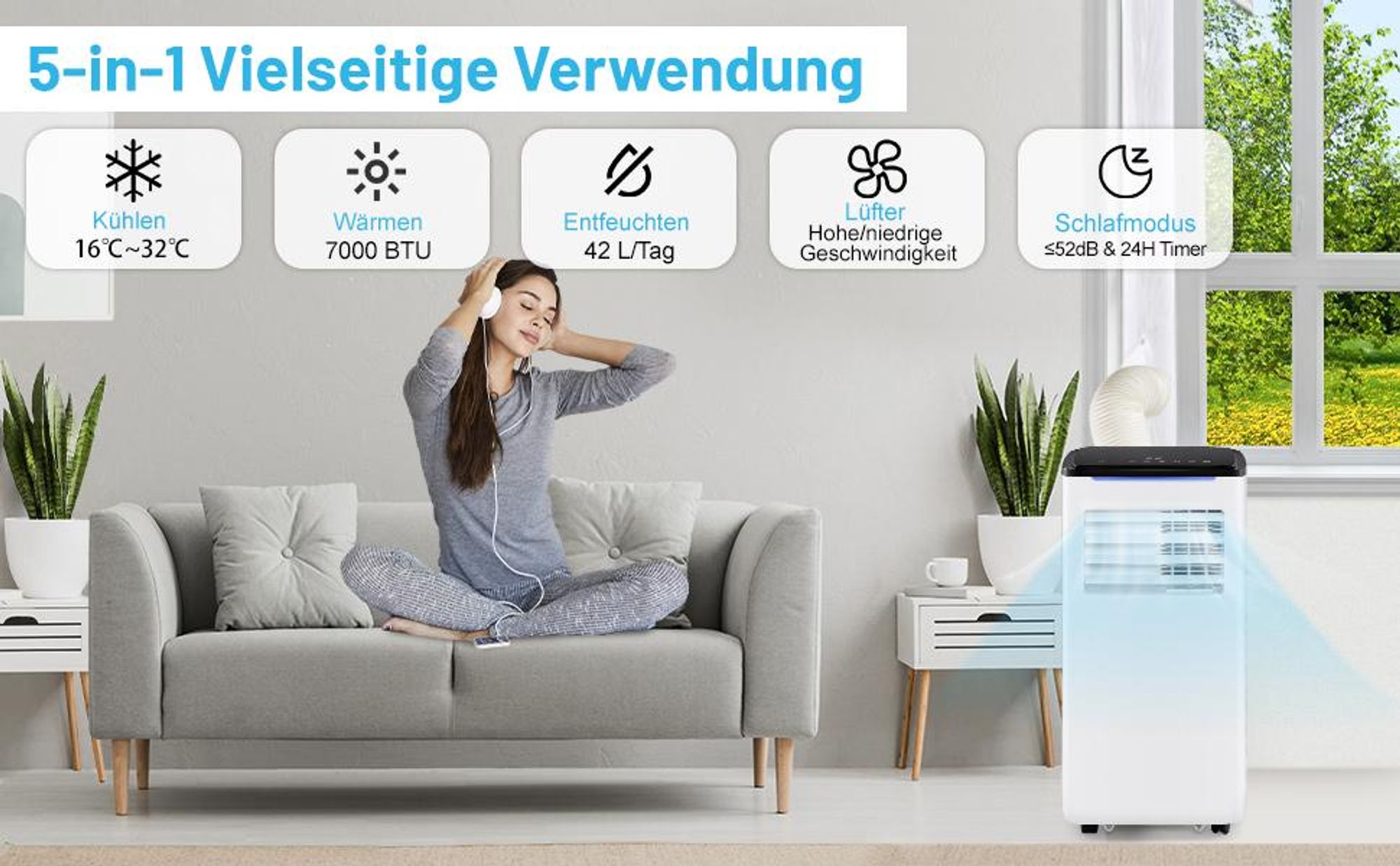 COSTWAY 9000 BTU mobile Klimaanlage, 4 in 1 Klimagerät inkl. Kühlen, Ventilator, Heizen & Entfeuchter mit Abluftschlauch, Schlafmodus, Fernbedienung