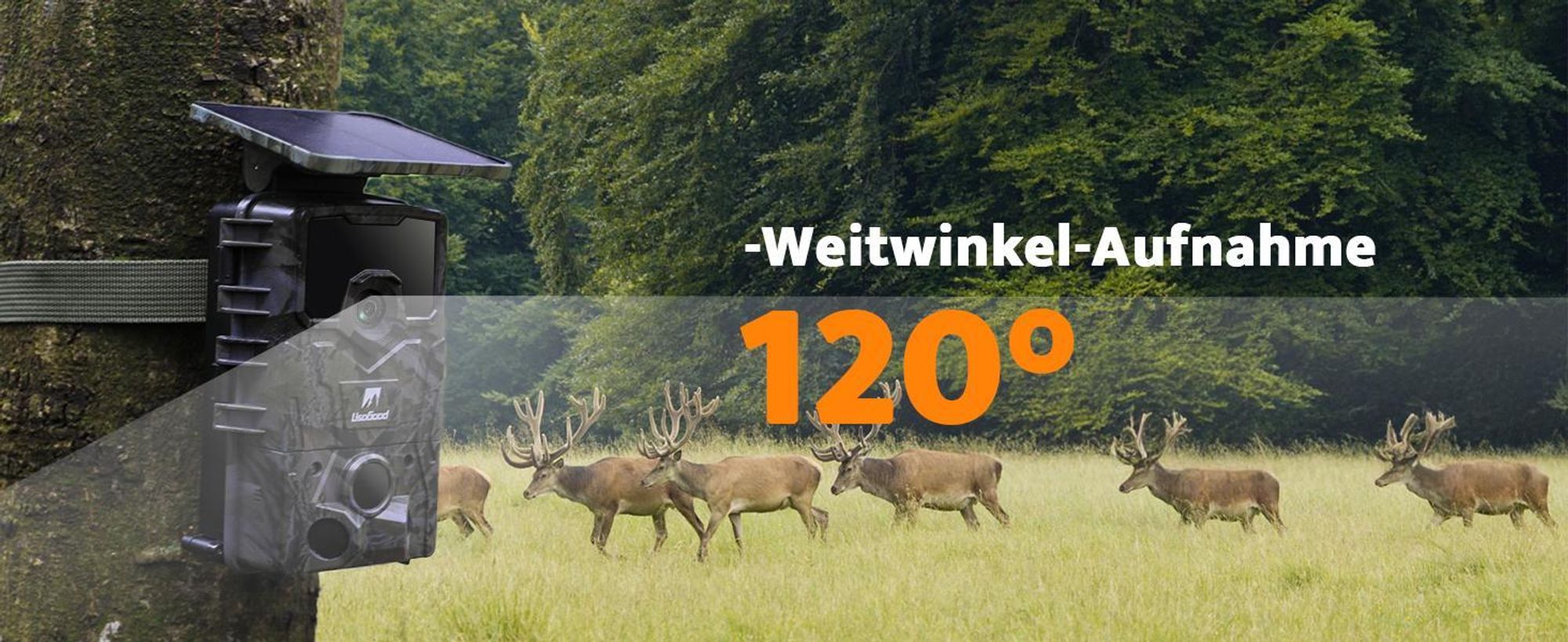 Usogood 4G LTE Wildkamera mit SIM Karte Solar, 2K Video Wildtierkamera mit Handyübertragung APP, GPS, Nachtsicht, 0.2s Auslöser