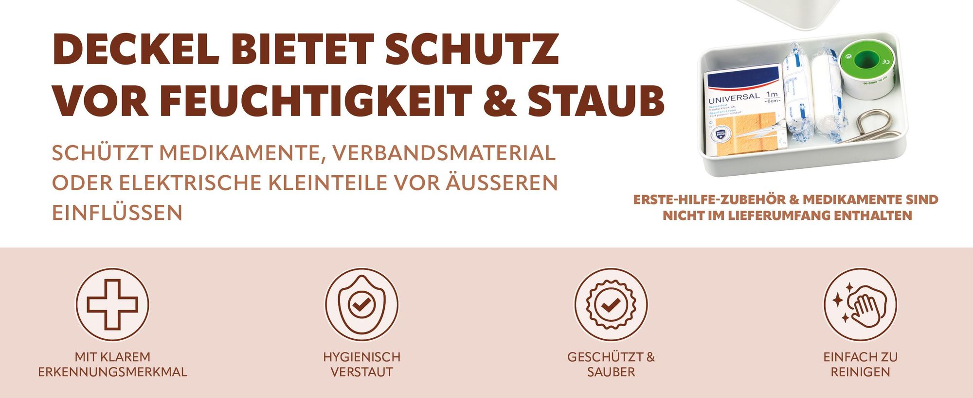 Das Bild zeigt den Deckel in der Medizinbox und erklärt die Vorteile.
