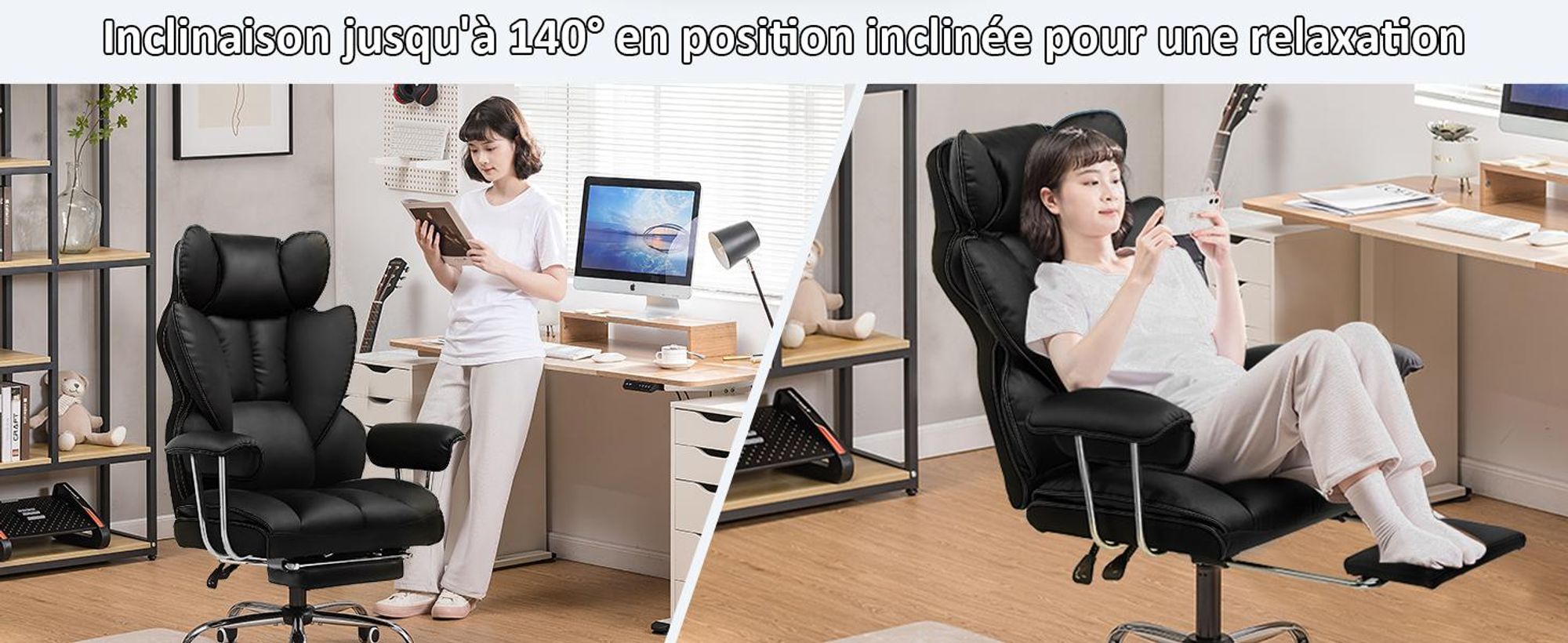 Chaise gamer GTPLAYER, Chaise gamer, Chaise de bureau ergonomique avec repose-pieds lombaires réglables et oreiller, Gaming Chair rembourrée, Fauteuil gamer