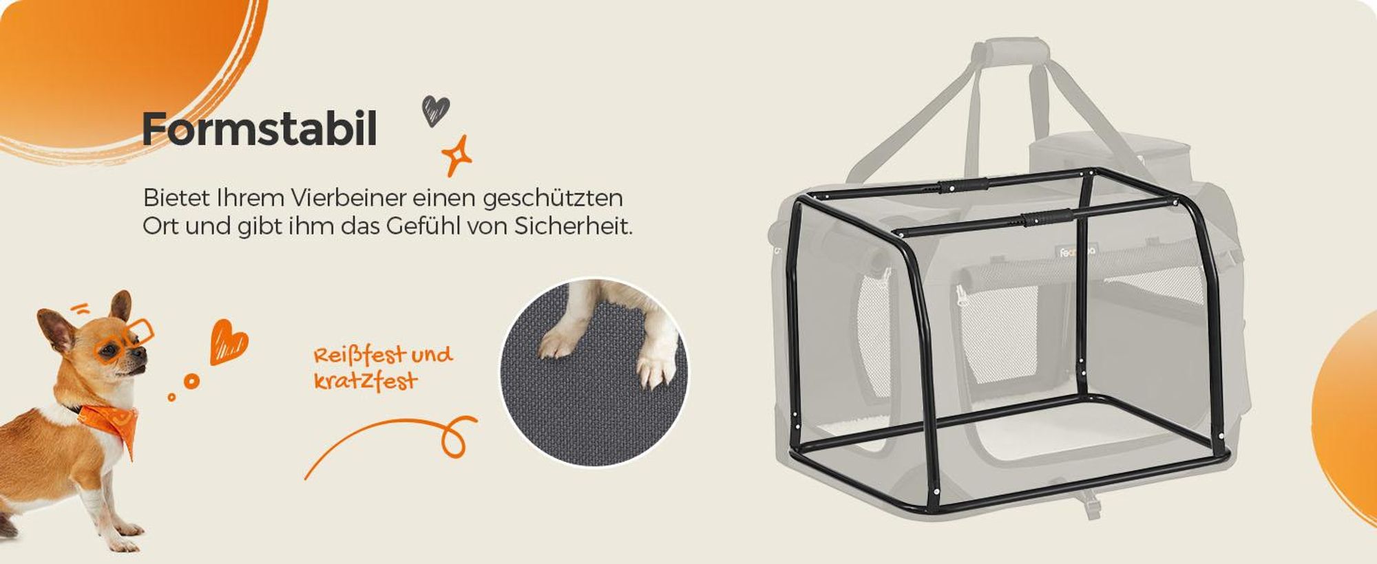 Feandrea M Transportbox faltbar Oxford-Gewebe,Netzstoff,atmungsaktiv,Grau