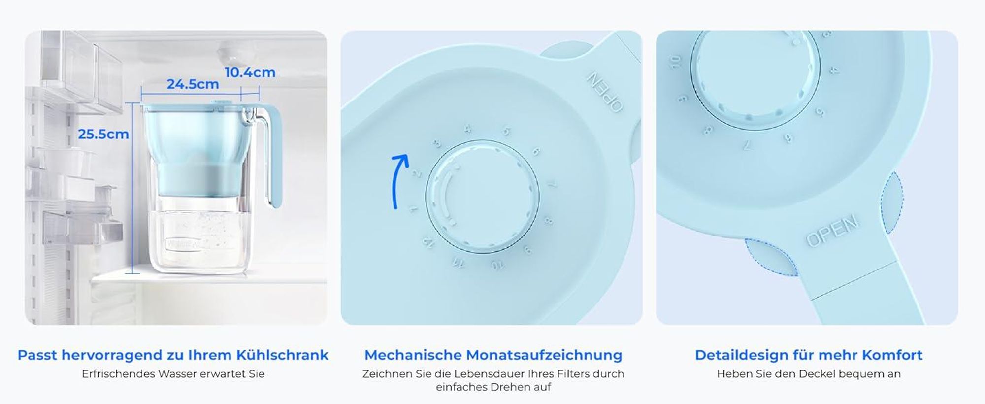 Waterdrop Wasserfilter Kanne Kühlschrank Wasserfilterkrug mit 4 Filter, 2,5 L, NSF-, BPA-frei, Blau (Ersatzfilter: WD-PF-01A)
