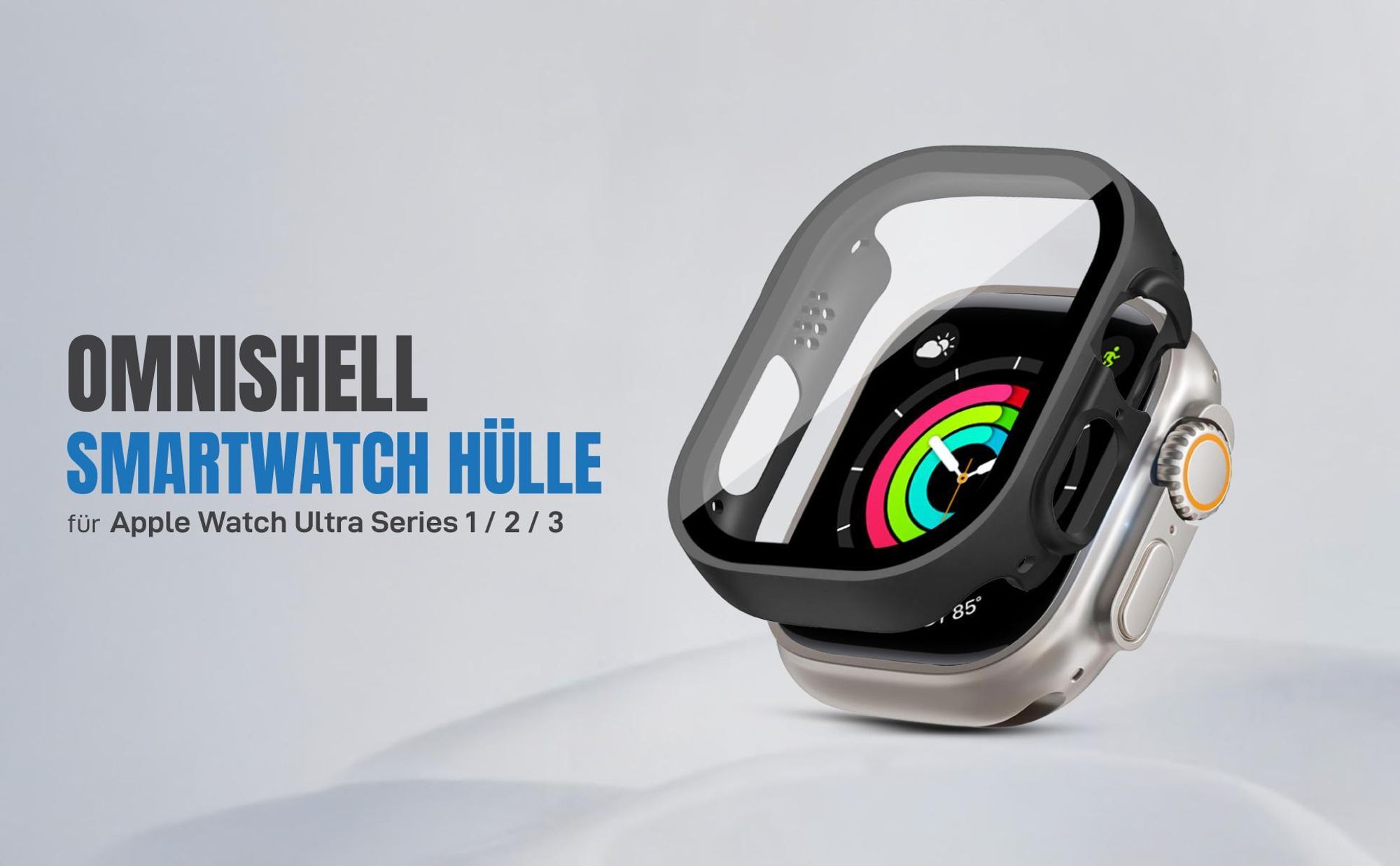 Schwarze 360 Grad Hülle für Apple Watch Ultra Series 1 / 2 / 3 49 mm mit Displayschutz