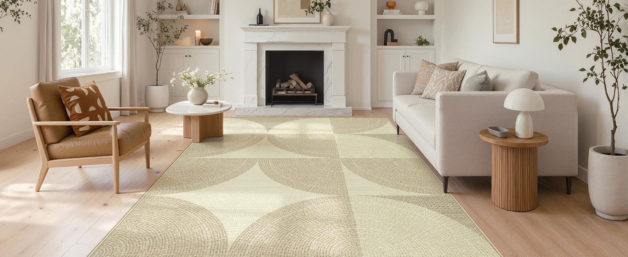 Tribesigns Geometrischer Teppich 200x300 cm, Modern Minimalist Kurzflor Teppich, Maschinenwaschbar Wohnzimmerteppich, Schlafzimmer Büro, Beige
