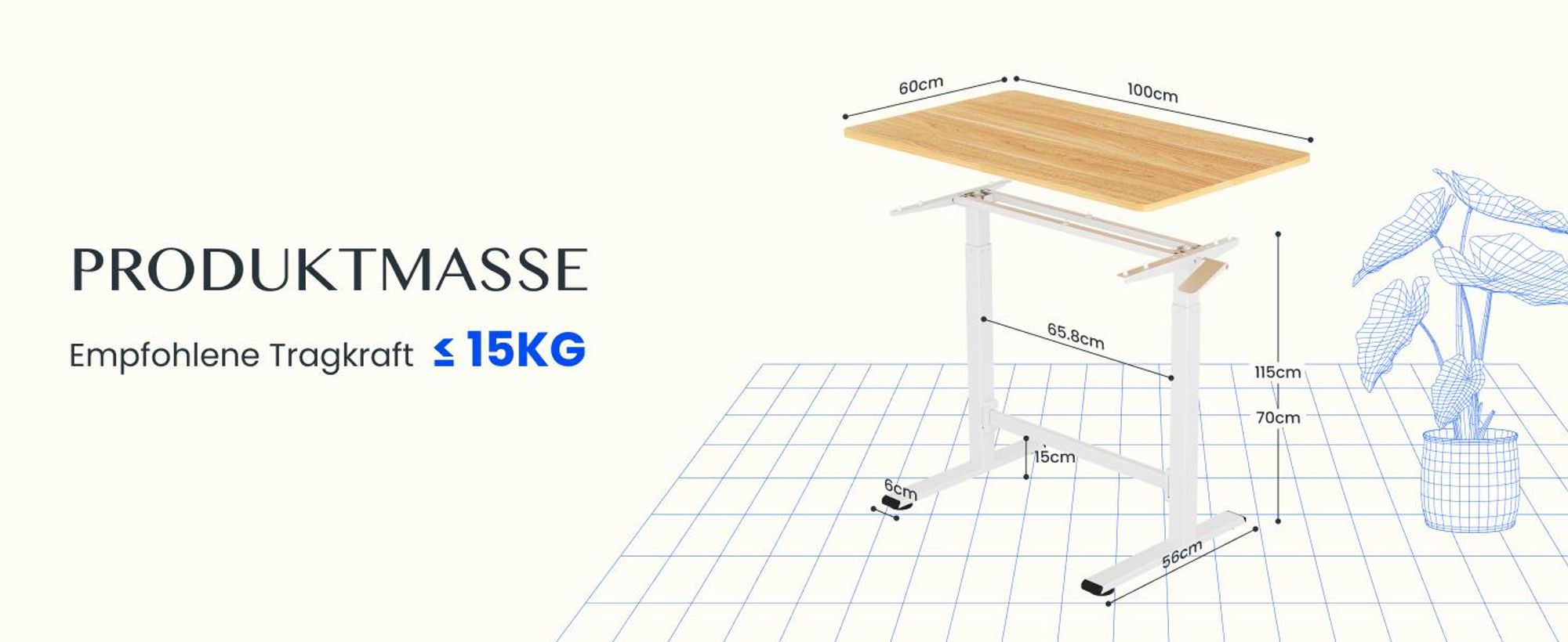 FLEXISPOT Gasfeder Höhenverstellbarer Schreibtisch 100×60 cm – stufenlos manuell verstellbar, Steh-Sitz-Tisch ohne Strom, mobil mit Rollen (Ahorn)