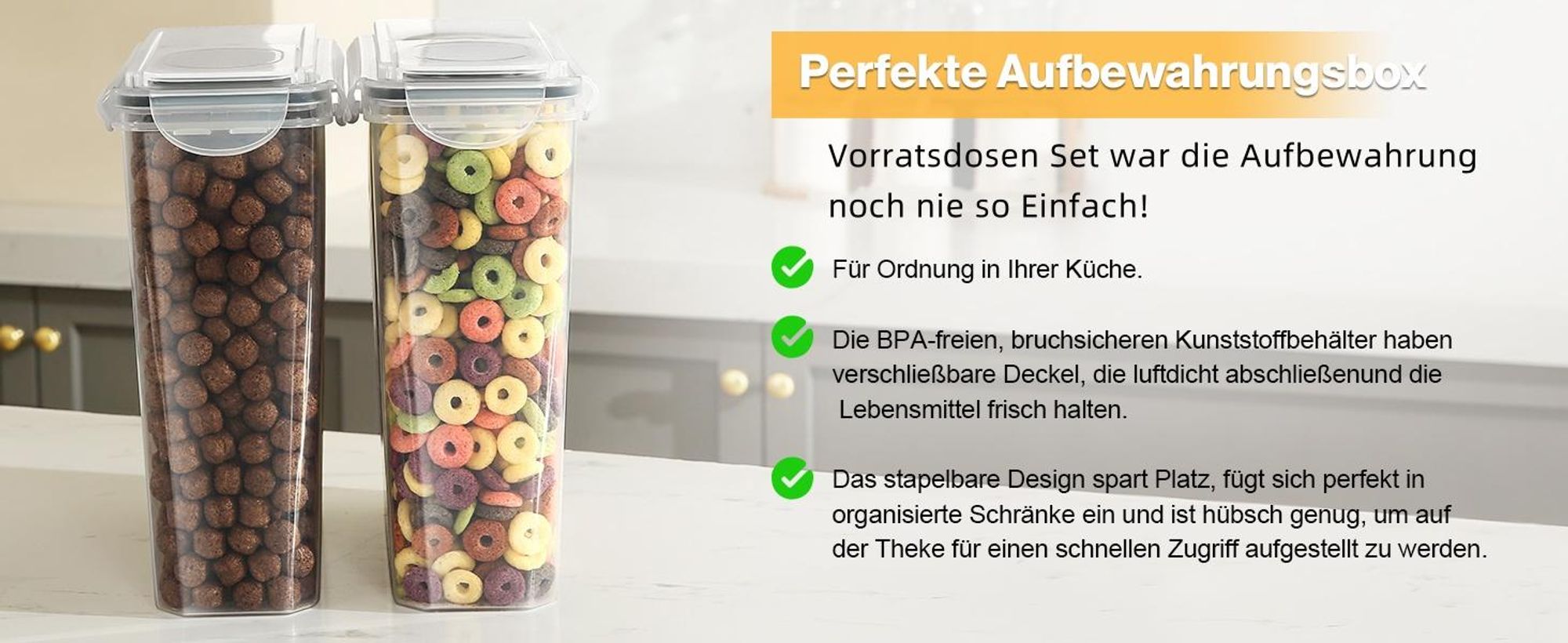 YASHE 4 Stücke Vorratsdosen Set 3.7L, Vorratsdosen mit Deckel Luftdicht, Kunstst