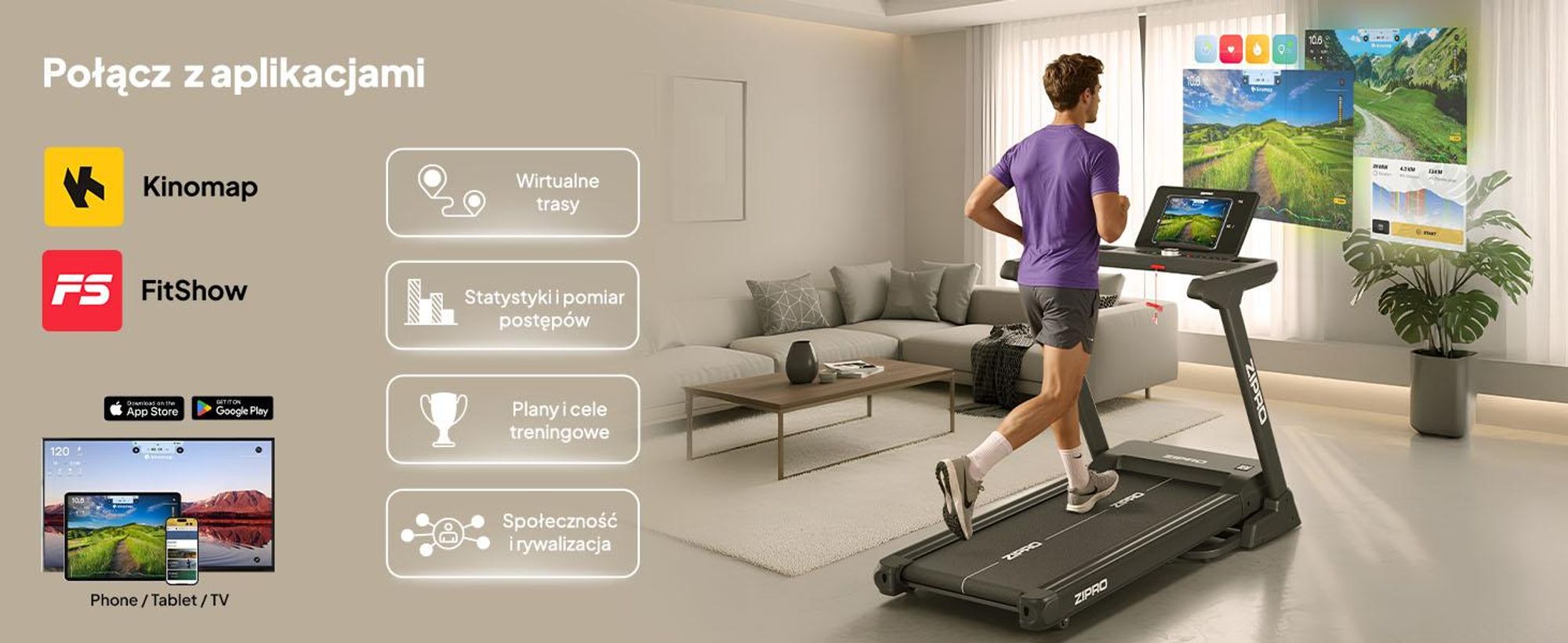 Bieżnia elektryczna ZIPRO Sigma | Treningowa bieżnia do domu | Pas Biegowy z Systemem Amortyzacji VibGuard Pro | Trening Bieganie | 20 km/h Składana